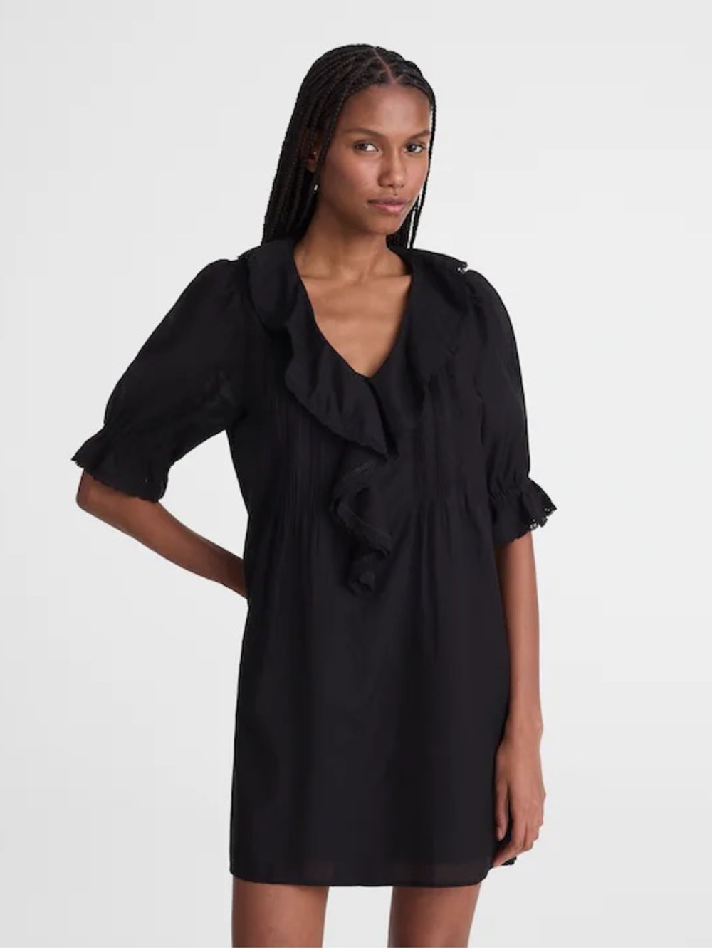 Madewell Black Ruffle-Detail Mini Blaire Dress